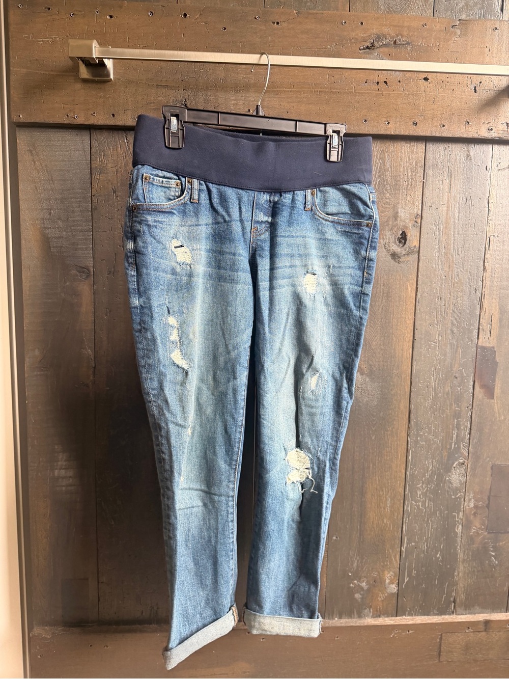 GAP Navy Waistband Distressed Blue Maternity Jeans